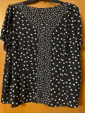 Talbots Black Blouse with White Teardrop Print